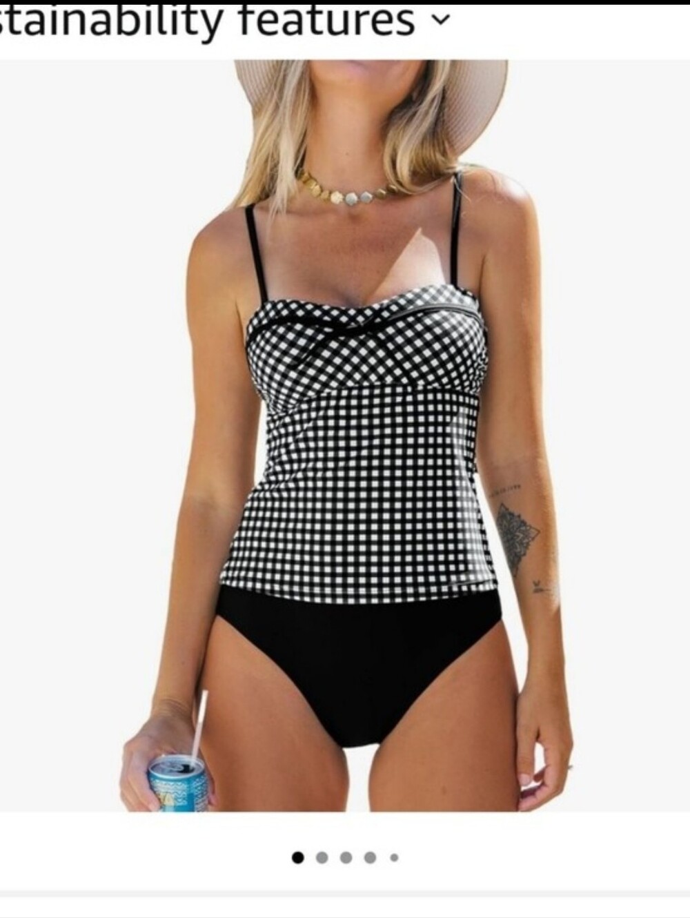 Cupshe Black and White Plaid Tankini Set